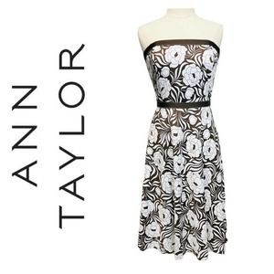 Ann Taylor Women's Size 12 Floral Strapless Fit and Flare Dress Brown/White EUC